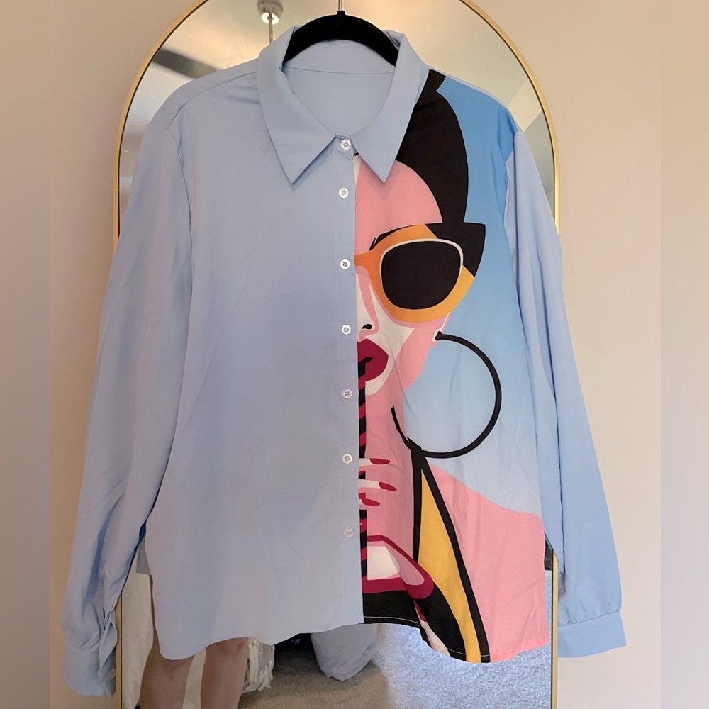SHEIN face button down blouse size 12